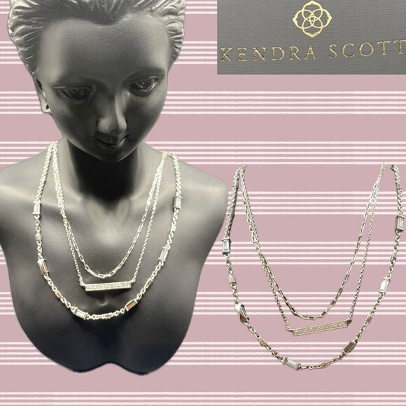 Kendra Scott Rhoduim Plated Three Layered Strands CZ Accent Addison Necklace - Picture 1 of 6